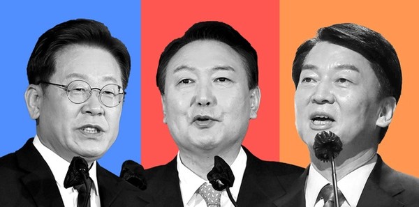 20대 대통령선거에 나설 이재명 후보, 윤석열 후보, 안철수 후보 (이상 왼쪽부터, 뉴시스 제공)