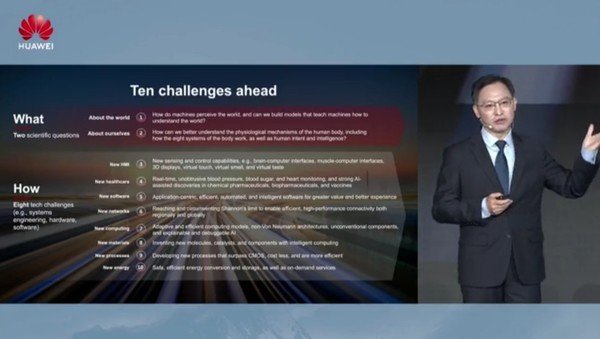 화웨이 글로벌 애널리스트 서밋에서 기조연설을 하고 있는 켄 후 순환 회장