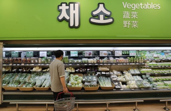 한국은행이 27일 발표한 소비자동향조사에 따르면 일반인 기대인플레이션은 4.7%로 역대 최고치를 기록했다. 25일 서울시내 한 대형마트에서 상추를 비롯한 채소를 판매하고 있다.