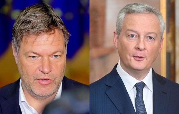 (왼쪽부터)로베르트 하베크 독일 부총리 겸 경제기후보호부 장관과 브루노 르메르 프랑스 경제장관. [사진=뉴시스]