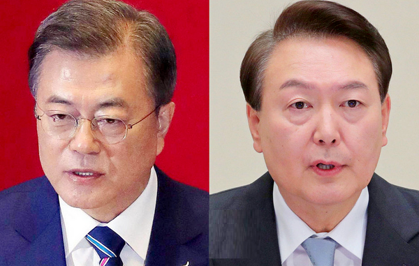 (왼쪽부터)문재인 전 정권이나 윤석열 현 정권이나 경제 능력이 없어 우리 경제가 어려움에 빠졌다. [사진=뉴시스]