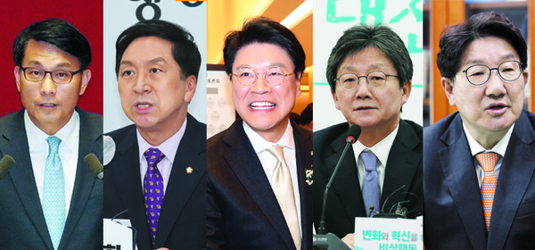 (왼쪽부터)윤상현 의원, 김기현 의원, 장제원 의원, 유승민 전 의원, 권성동 국민의힘 의원. [사진=스페셜경제]