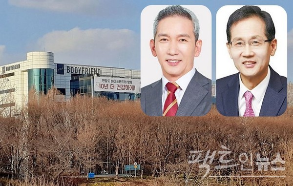 (왼쪽부터) 이환성 세라젬 회장과 바디프랜드 지성규 부회장. 사진은 서울 서초구 강남구 사옥. [사진=정수남 기자, 각사]
