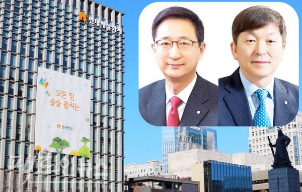 현대해상화재보험 조용일 대표이사 부회장과 이성재 대표이사 사장이 지난해 사상 최고 영업이익과 매출을 기록했다. 서울 세종로 현대해상 사옥. 오른쪽 아래 동상이 이순신 장군이다. [사진=팩트인뉴스, 현대해상]