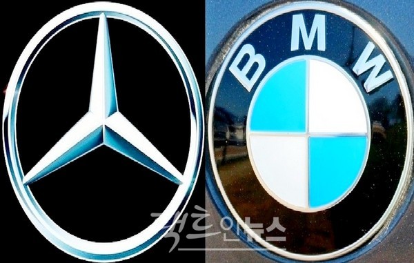BMW가 지난달 한국 판매에서 벤츠를 압도했다. (오른쪽부터)BMW, 벤츠 엠블럼. [사진=팩트인뉴스]