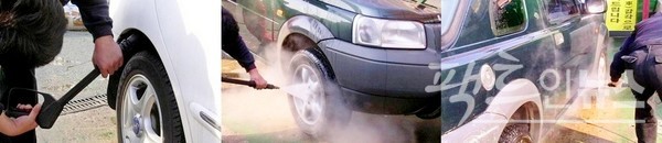 물을 뿌릴 때는 지붕부터 하체까지 꼼꼼하게 염화칼슘 잔재 등을 없애야 한다. [사진=정수남 기자]