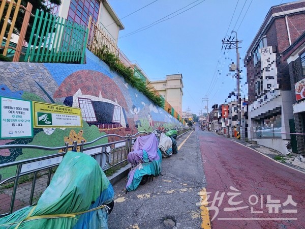 성남시 (위부터)단대동에서 산성동으로 넘어가는 75℃ 경사로인 단대로 고갯길에 단대초등학교 학생이 미술 작품을 최근 설치했다. 재개발을 추진하고 있는 상대원동 희망로 대원초등학교 구간에도 이곳 학생과 지방자치단체가 조형물을 설치했다. 이들 작품을 감상하면서 경사로를 걸으면 힘이 덜 드는 느낌이다. [사진=정수남 기자]