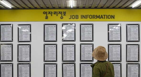 통계청이 발표한 '4월 고용동향'에 따르면 지난달 취업자 수는 2843만2천명으로 작년 같은 달보다 35만 4천명 늘었다. 그 중 청년층(15∼29세) 취업자는 13만 7천명 줄어 2021년 2월(-14만2천명) 이후 2년 2개월 만에 가장 많이 줄었다. 사진은 10일 오후 서울 마포구 서울서부고용복지플러스센터에서 한 구직자가 일자리 정보를 확인하고 있는 모습.  [사진=뉴시스]