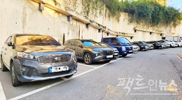 올해 상반기 현대기아차의 내수 점유율은 77.5%로 사상 최고를 기록했다. 경기도 한 아파트단지 주차장이다. 20여대의 차양 가운데 1대만 쉐보레고 나머지는 모두 현대기아차다. [사진=정수남 기자]