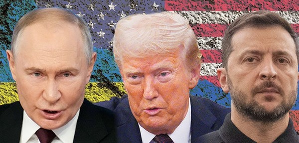 왼쪽부터 블라디미르 푸틴 러시아 대통령과 도널드 트럼프 미국 대통령, 볼로디미르 젤렌스키 우크라이나 대통령. [사진=뉴시스]