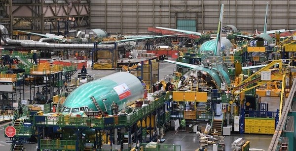 미국 워싱턴주 에버렛에 있는 보잉 항공기 생산라인.[사진=뉴시스]