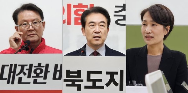  (왼쪽부터) 윤갑근·윤희근·김수민 국민의힘 충북지사 예비후보. [사진=뉴시스]